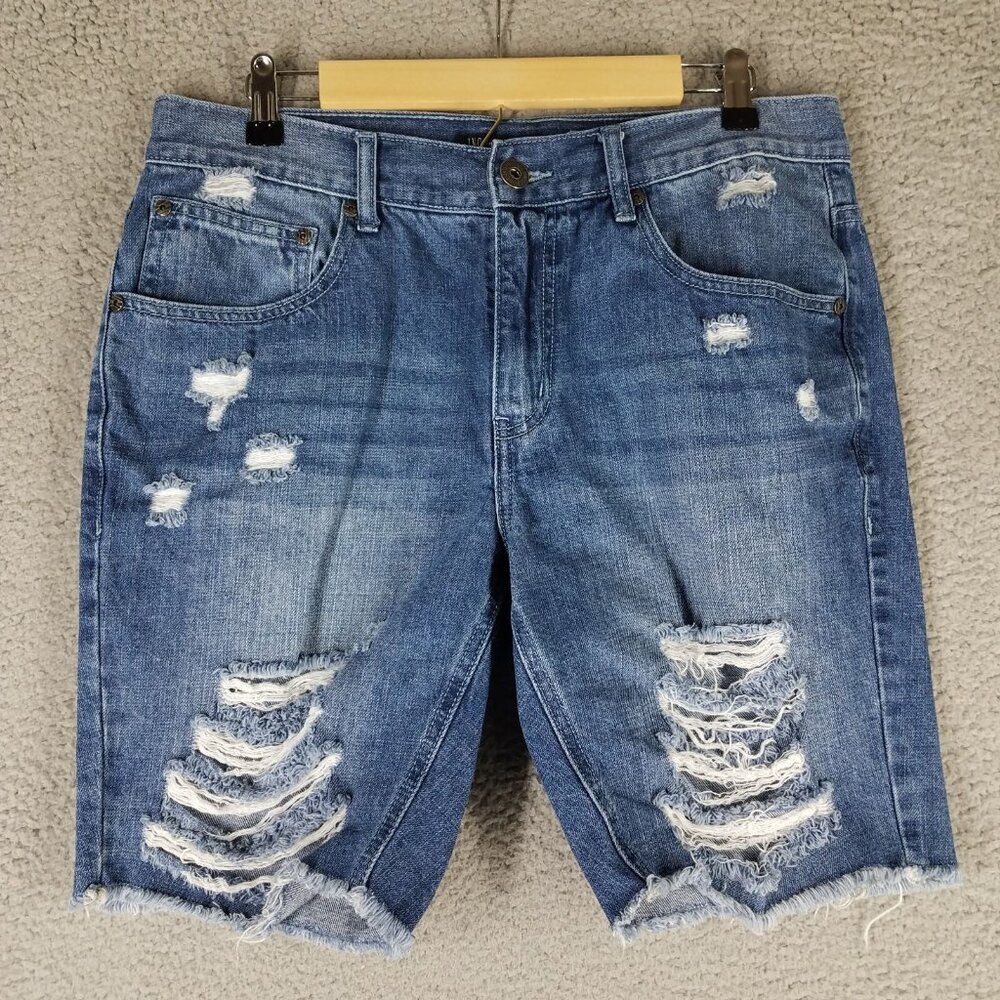 INC International Concepts Jeans Shorts Women's 32 Bermuda Denim Rips Distressed
